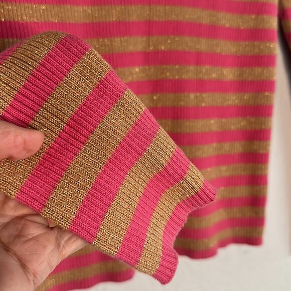 Moda International Pink Gold Glitter Stripe Turtleneck Sweater Holiday Sparkle - Picture 3 of 7